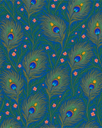 Vibrant Peacock Feather Floral Design Rug