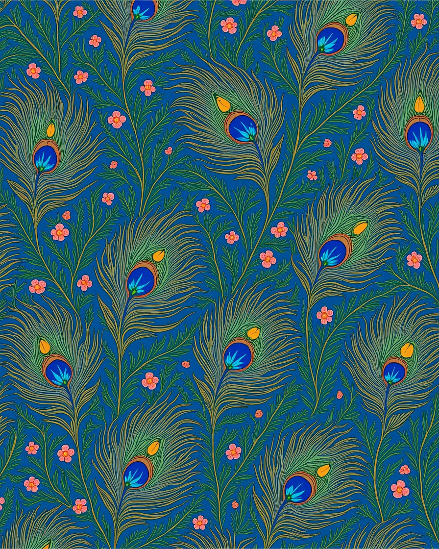Vibrant Peacock Feather Floral Design Rug