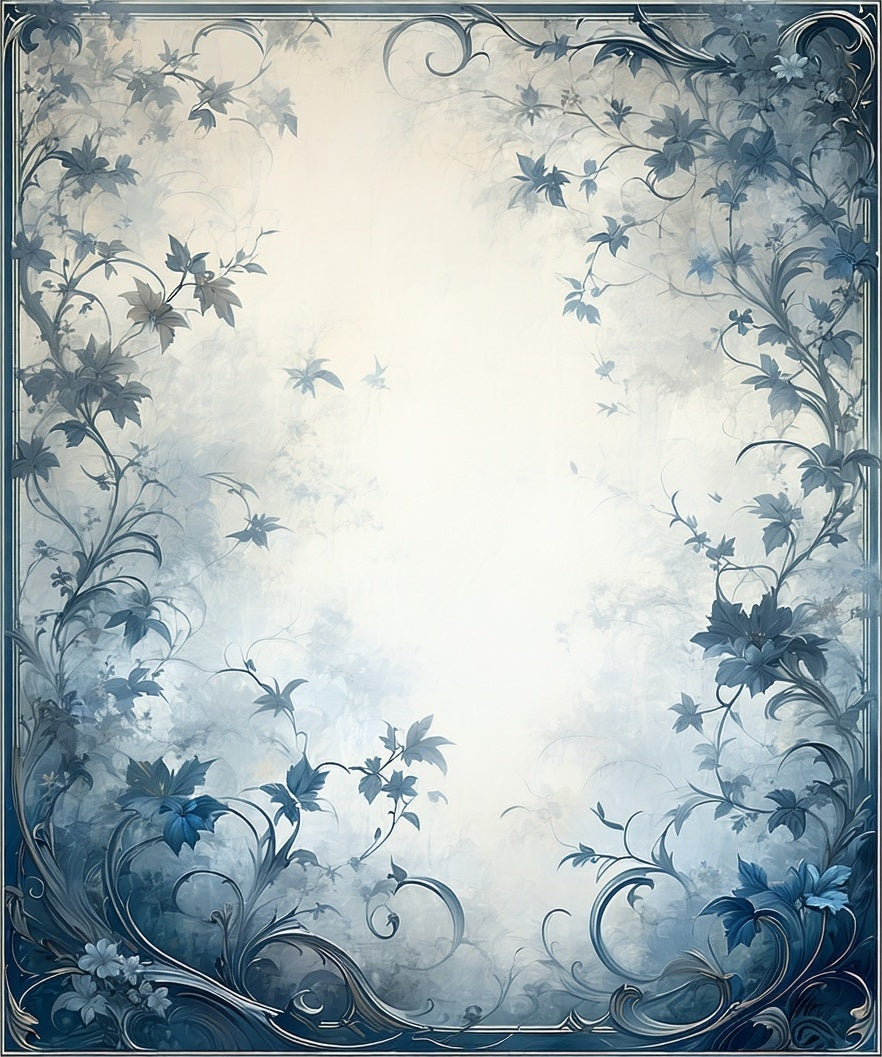 Elegant Blue Floral Vine Pattern Rug
