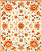 Orange Floral Vine Intricate Pattern Rug