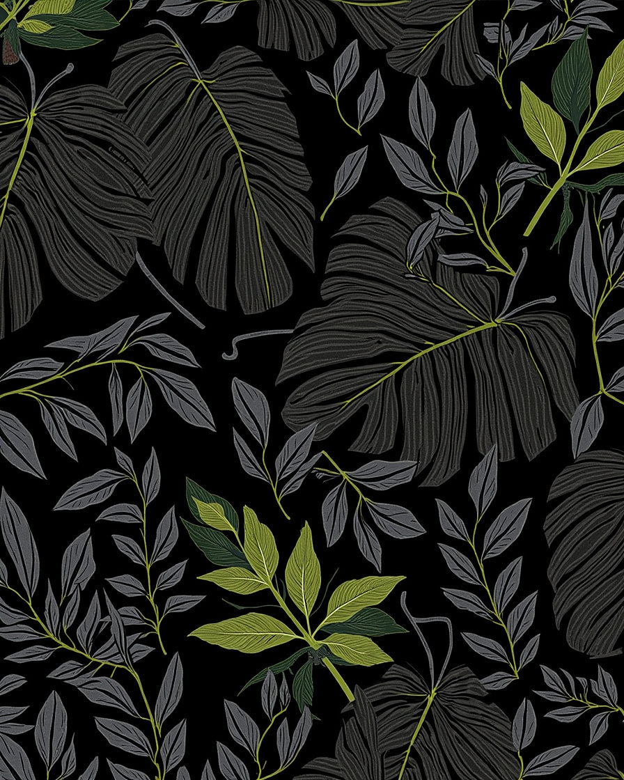 Dark Tropical Foliage Pattern Rug