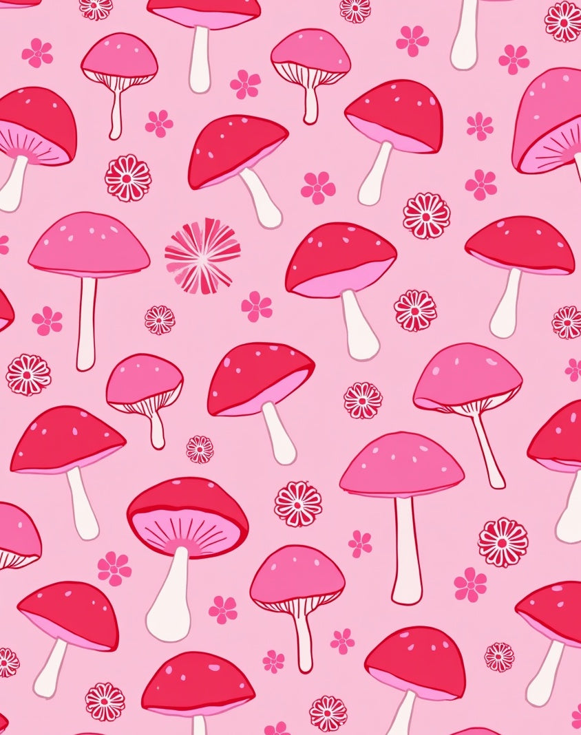 Pink Mushroom Pattern Play Rug