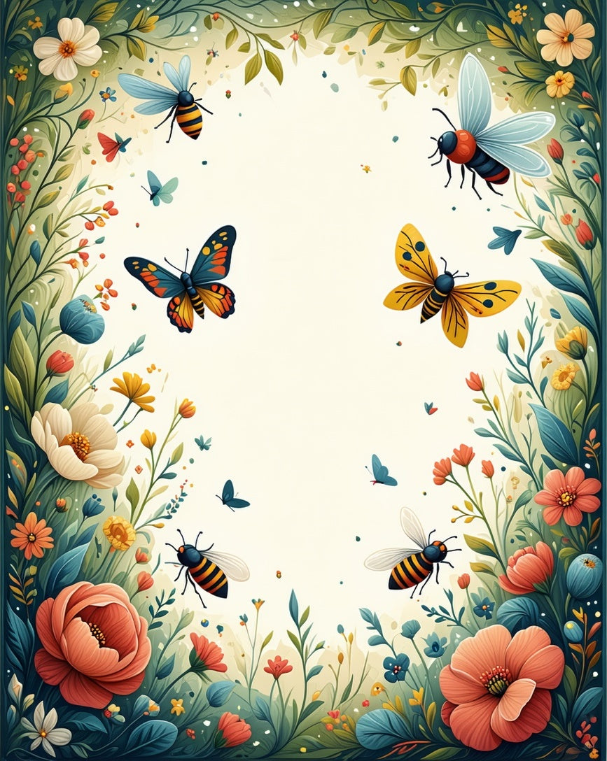 Whimsical Butterfly and Bee Garden Design Rug
