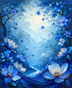 Mystical Blue Floral Landscape Rug