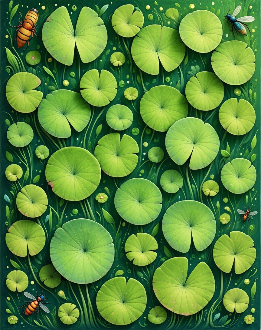 Nature Green Lily Pad Insects Pattern Rug