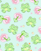 Cute Frogs and Flowers Pattern Rug