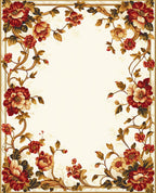 Ornate Floral Swirls Border Design Rug