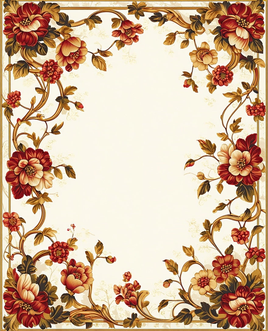 Ornate Floral Swirls Border Design Rug