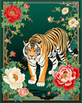 Majestic Tiger with Peony Garden Design Rug