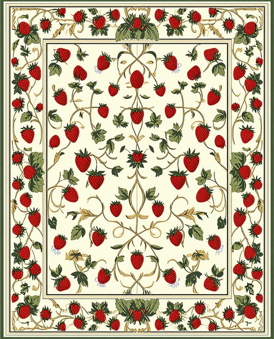 Strawberry Vine Floral Cream Rug