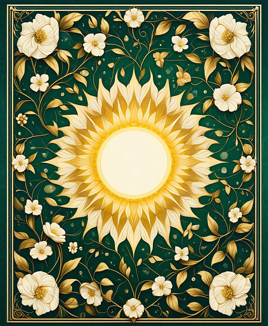 Golden Sun White Floral Scroll Pattern Rug