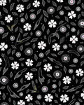 Whimsical White Floral Pattern Black Rug