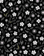 Whimsical White Floral Pattern Black Rug