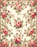 Vintage Rose Blossom With Scrollwork Design Rug