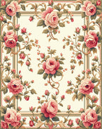 Vintage Rose Blossom With Scrollwork Design Rug