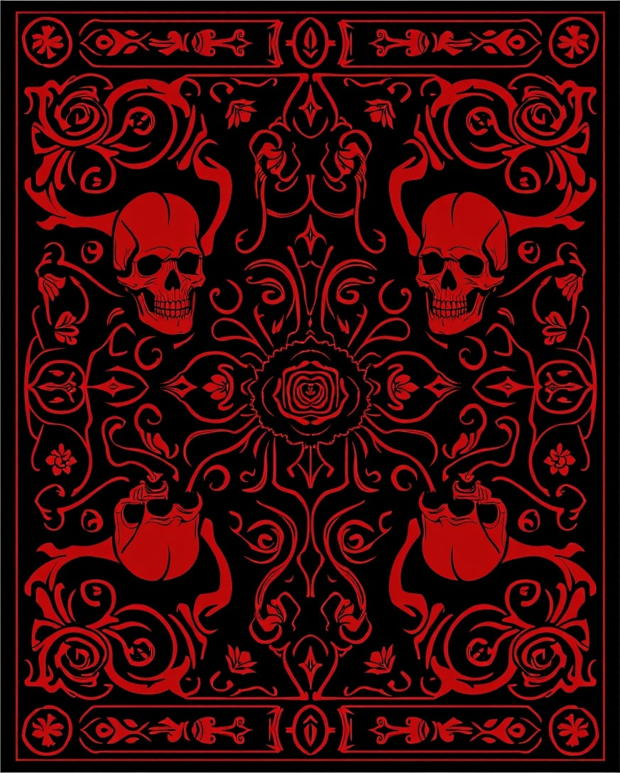 Red Skull Rose Baroque Rug