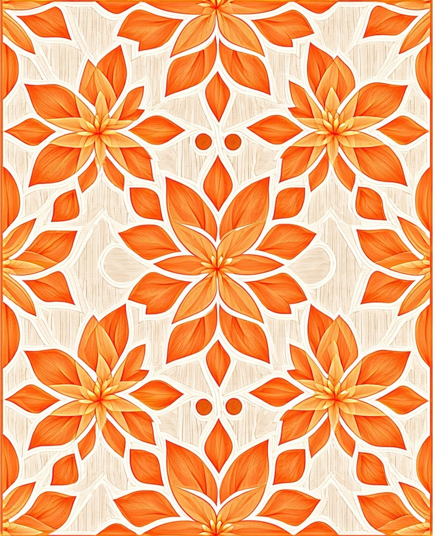 Vibrant Orange Floral Pattern Design Rug
