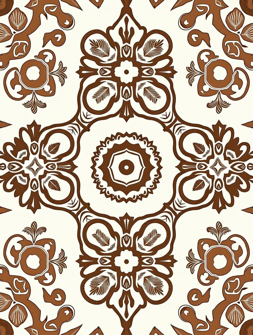 Classic Brown Floral Mandala Pattern Rug