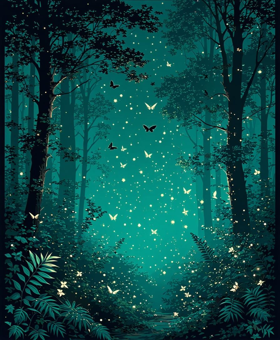 Enchanted Teal Forest Butterfly Glow Rug
