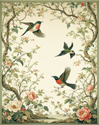 Floral Birds Enchanting Garden Tapestry Rug