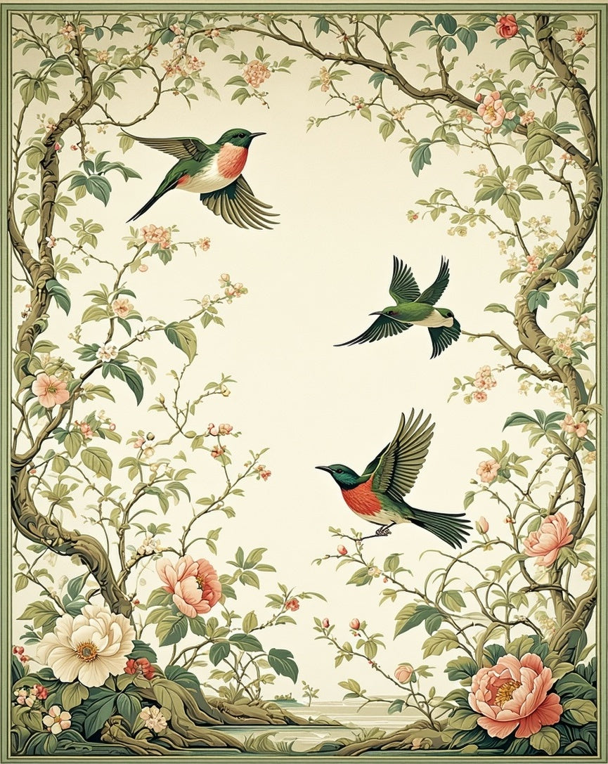 Floral Birds Enchanting Garden Tapestry Rug
