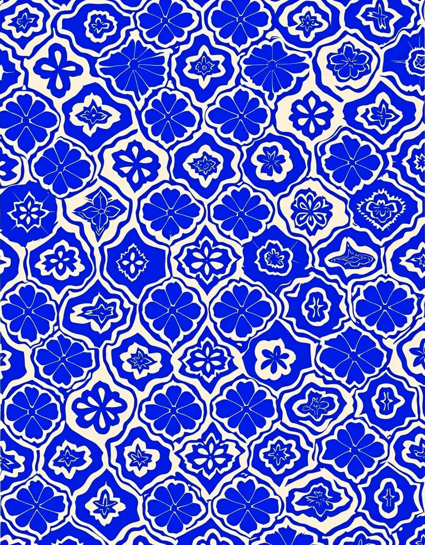 Blue Cream Floral Pattern Harmony Rug