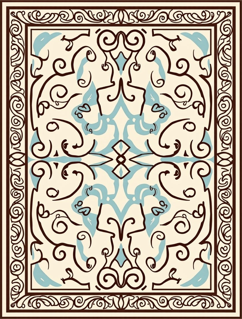 Ornate Swirls Light Blue Cream Rug