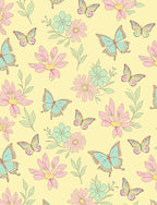 Pastel Butterfly Floral Garden Pattern Rug