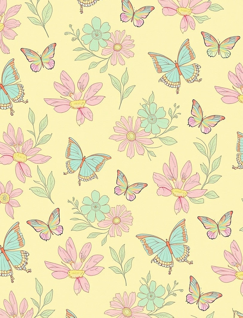 Pastel Butterfly Floral Garden Pattern Rug