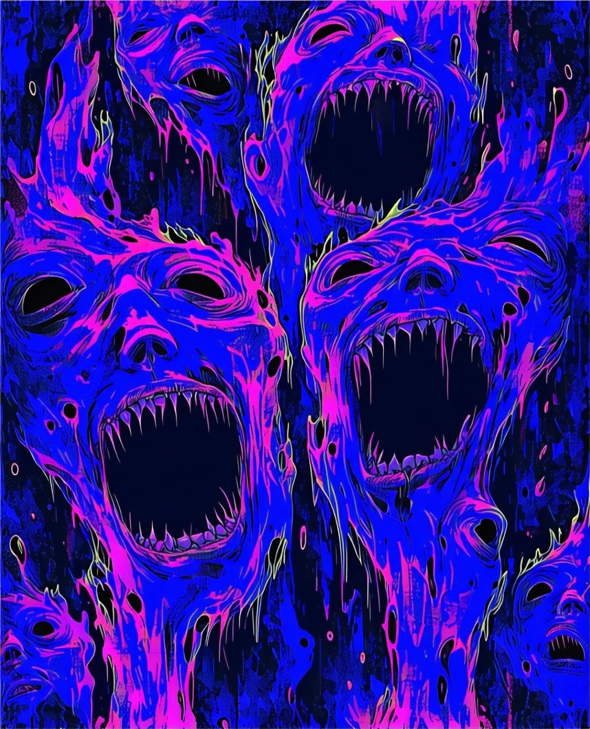Distorted Screaming Faces Abstract Rug