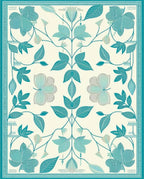 Teal Floral Botanical Pattern Rug