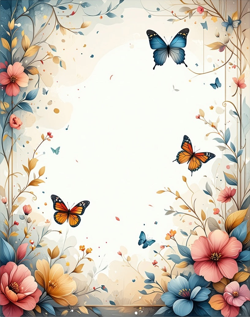 Floral Butterfly Watercolor Art Rug