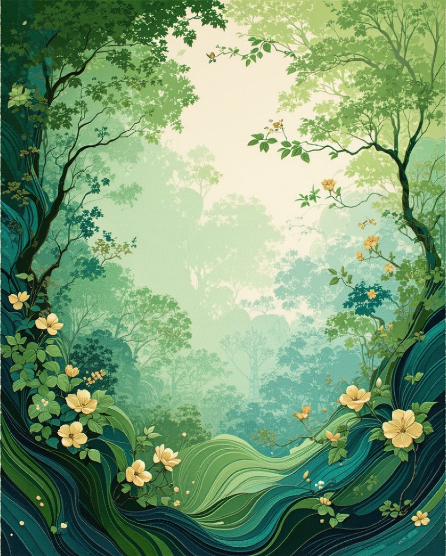 Whimsical Floral Forest Scene Rug