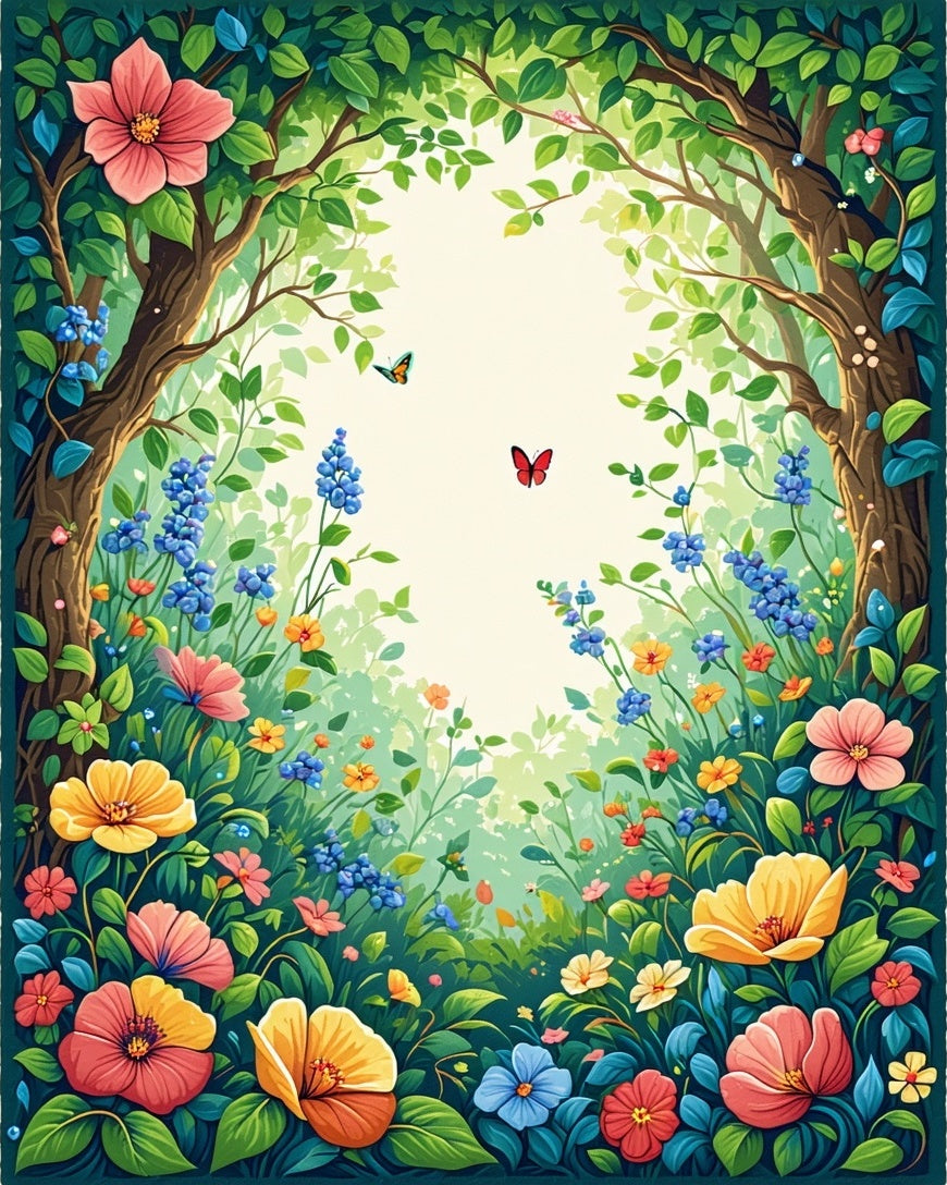 Whimsical Forest Floral Butterfly Rug