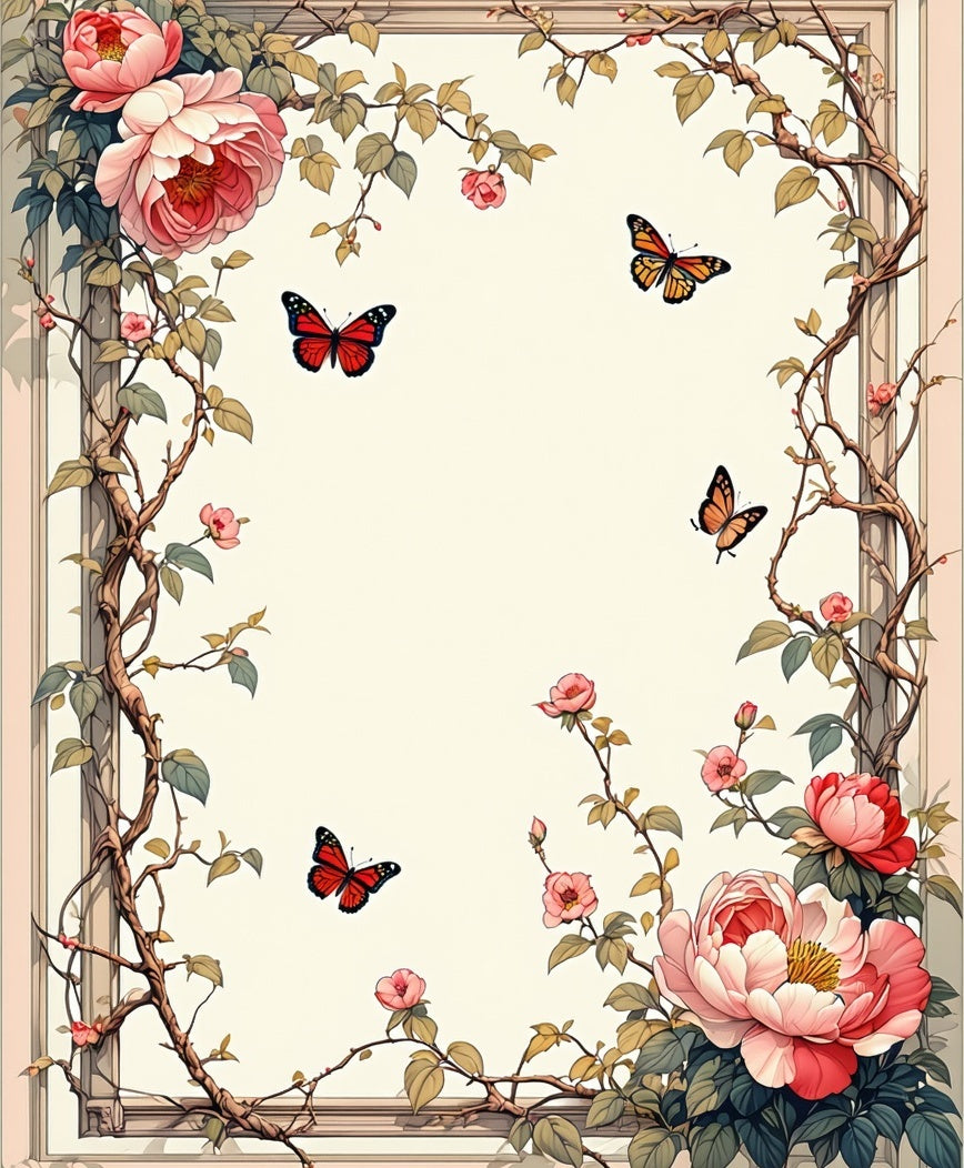 Elegant Floral Butterfly Vine Design Rug