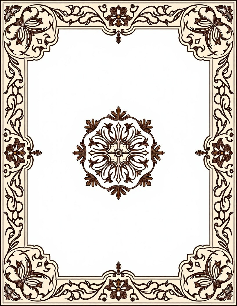 Cream Brown Floral Medallion Border Rug