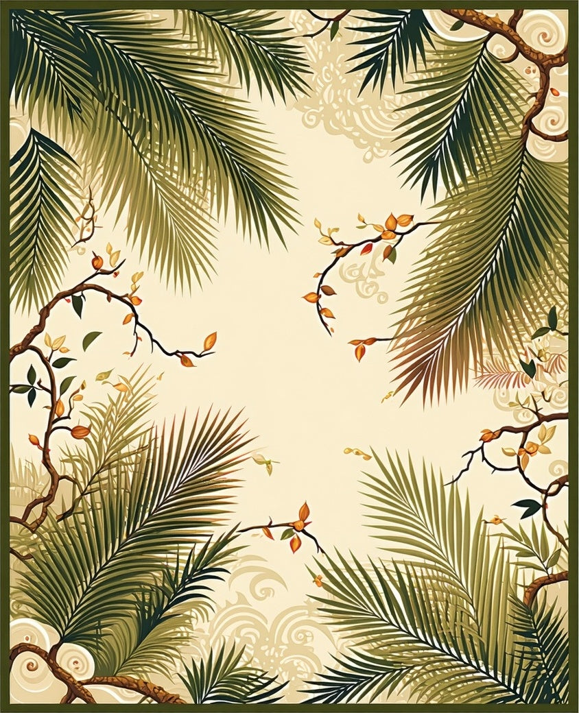 Tropical Palm Frond Vine Motif Rug