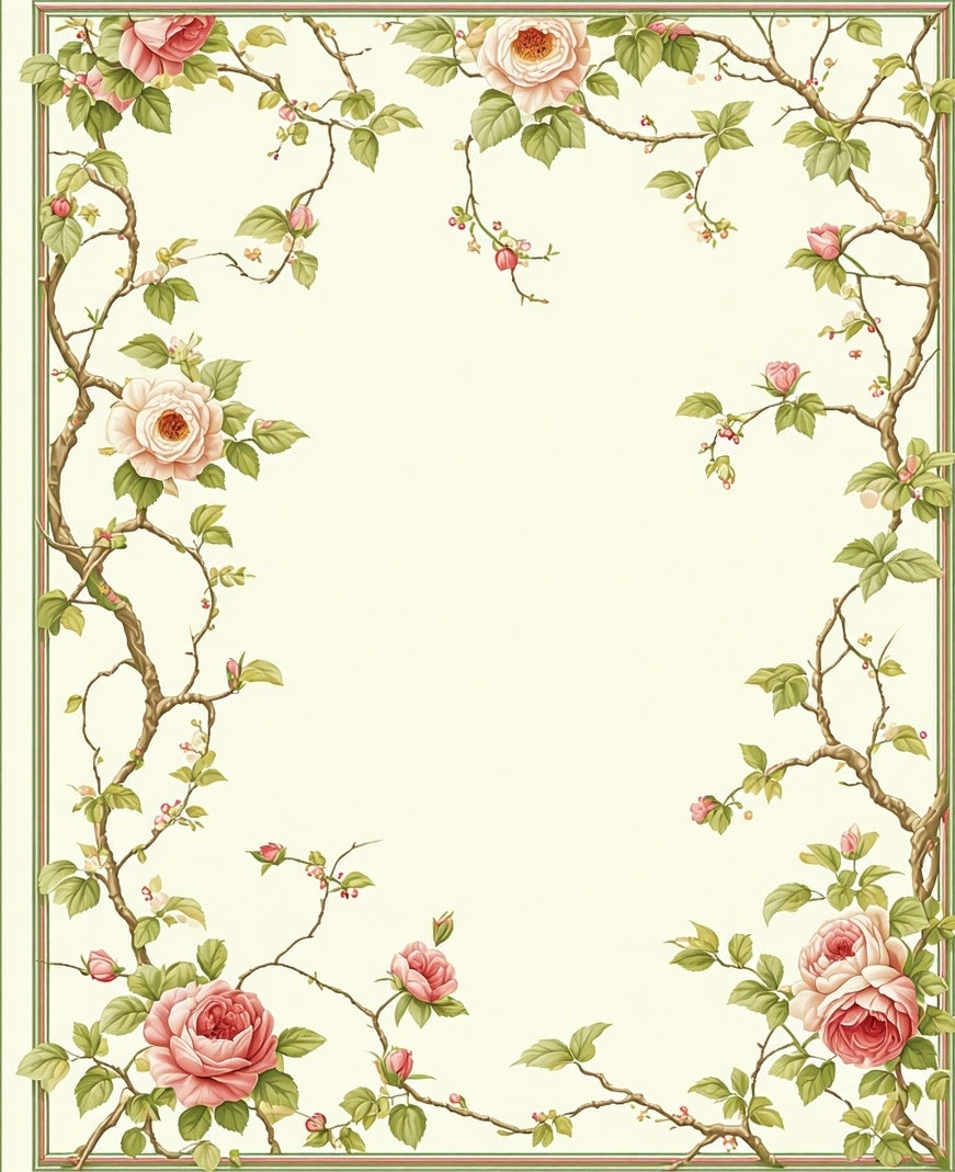 Vintage Rose Vine Floral Border Rug