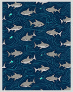 Playful Shark Fish Aqua Ocean Pattern Rug