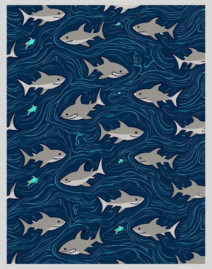 Playful Shark Fish Aqua Ocean Pattern Rug