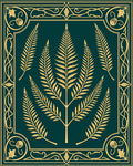 Gold Fern Swirls Green Frame Rug