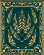 Gold Fern Swirls Green Frame Rug