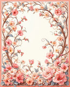 Delicate Blossom Swirls Floral Frame Rug