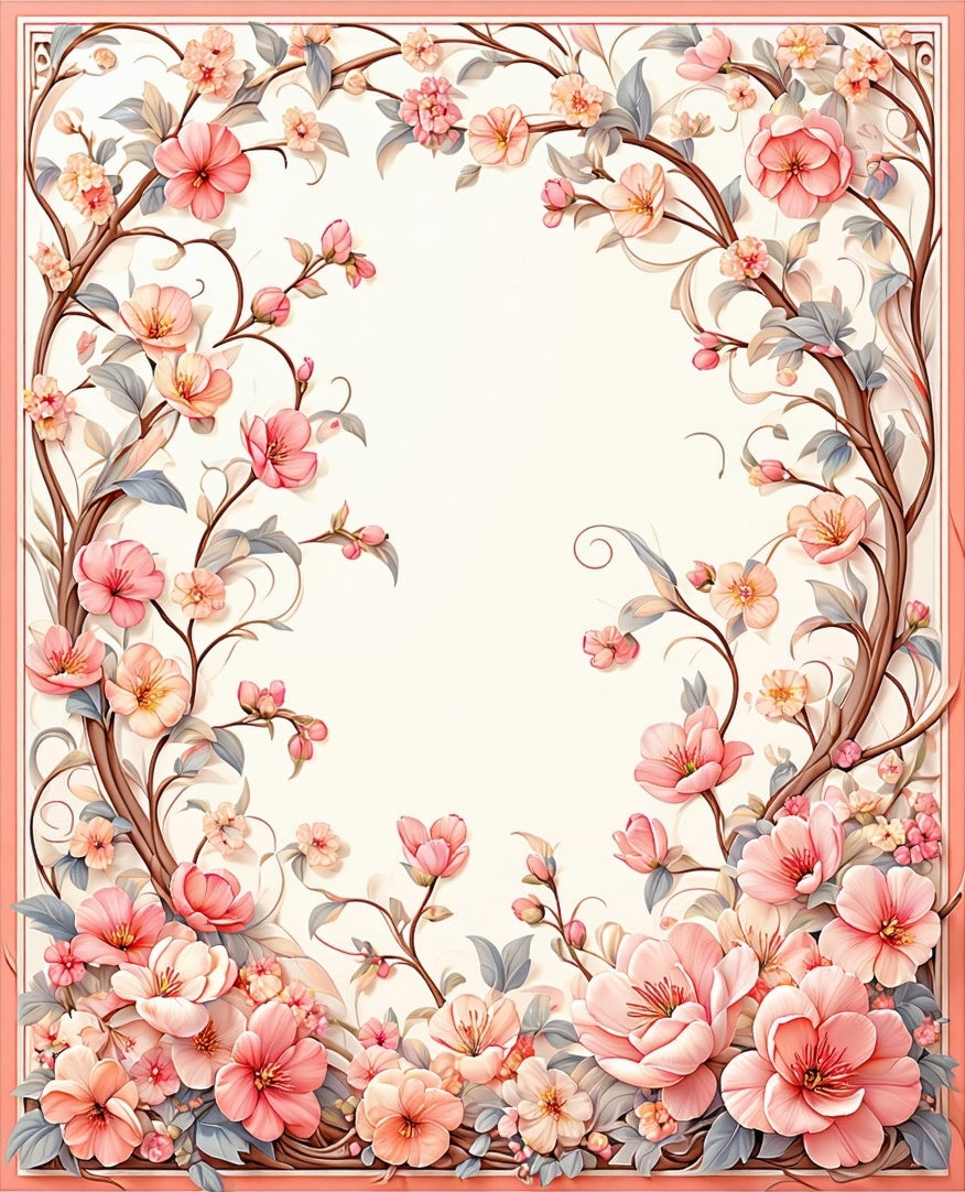 Delicate Blossom Swirls Floral Frame Rug