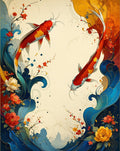 Flowing Koi Fish Floral Waves Pattern Rug