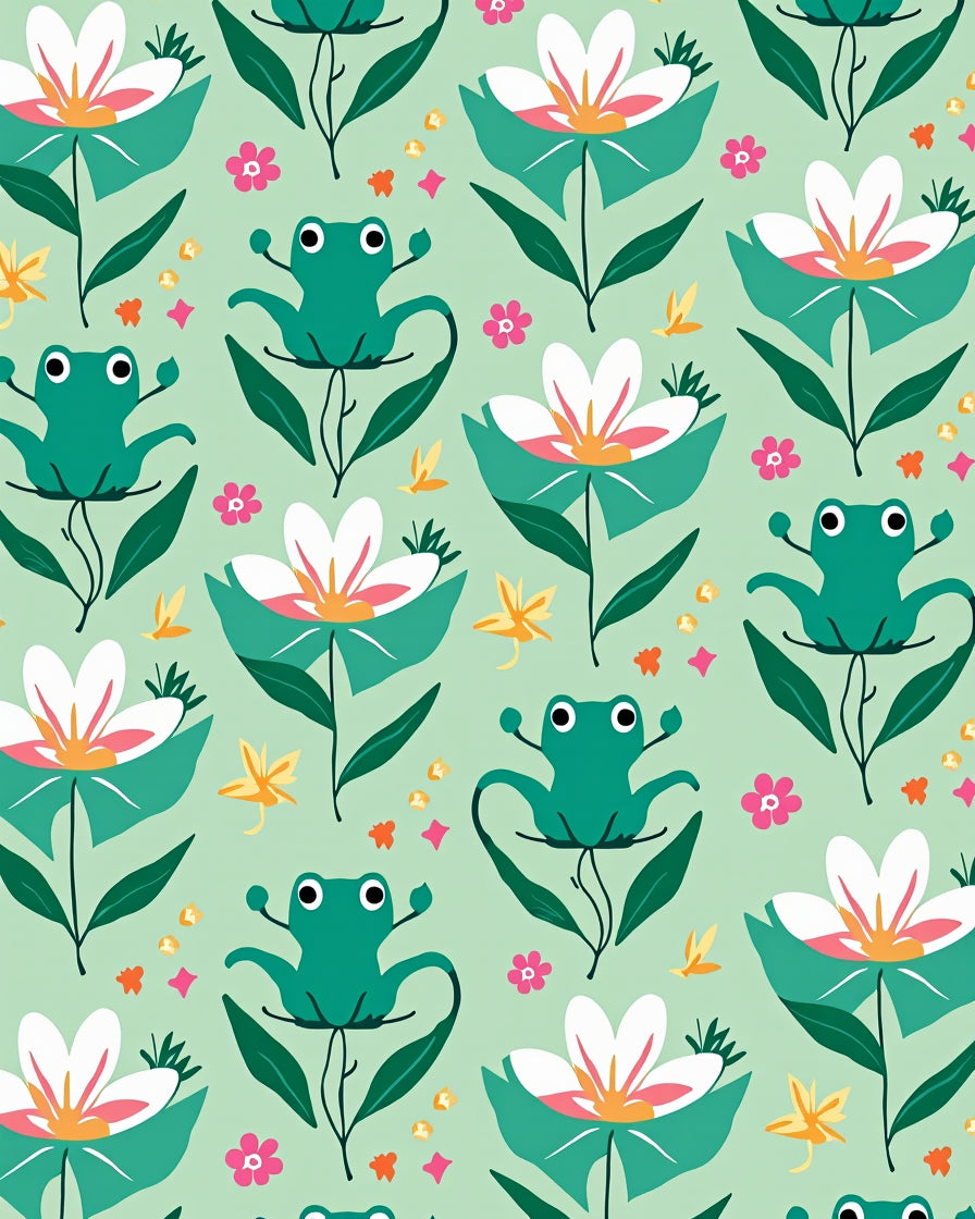 Whimsical Frog Flower Pattern Rug