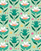 Whimsical Frog Flower Pattern Rug