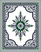 Emerald Navy Abstract Medallion Border Rug