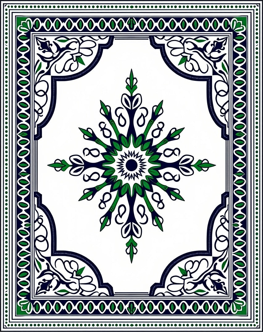 Emerald Navy Abstract Medallion Border Rug