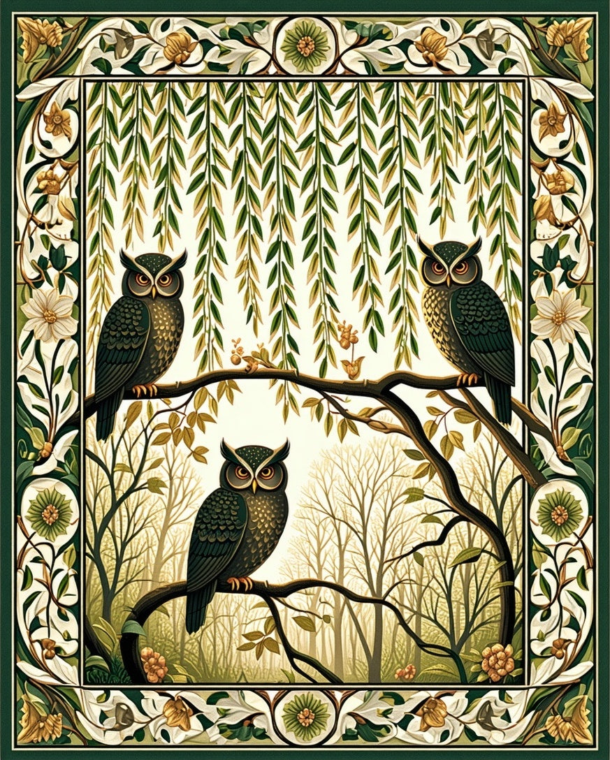 Forest Owl Willow Art Nouveau Rug